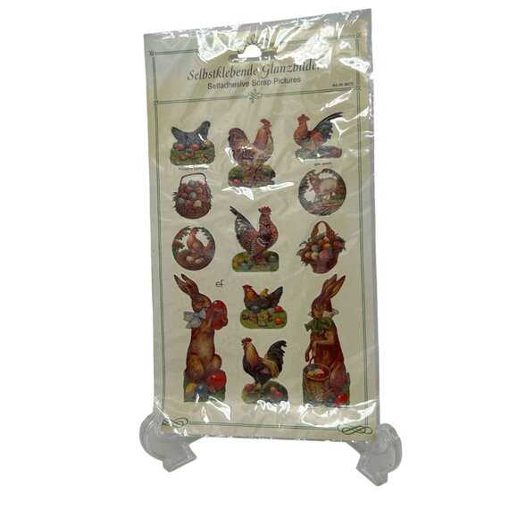 Vintage German Stickers Scrapbook Easter Bunny Hen EF Art No. 8073 Glanzbilder - Picture 2 of 10